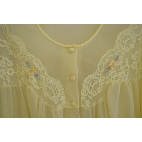 Vintage Sheer Nylon Lemon Yellow Peignoir Robe - Picture 4 of 8
